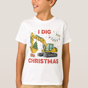クリスマスの子供向けかわいいショベルカーのツリーライト Tシャツ