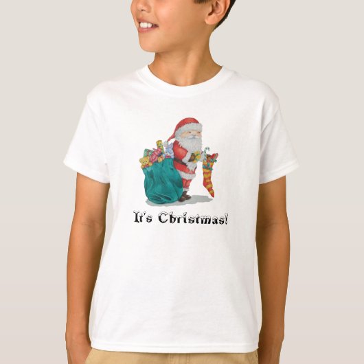 クリスマスの子供tシャツのおもちゃつき可愛いサンタ tシャツ (正面)