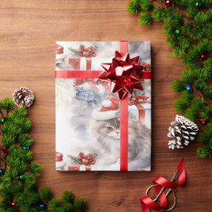 クリスマスの子包まれた猫 ラッピングペーパー