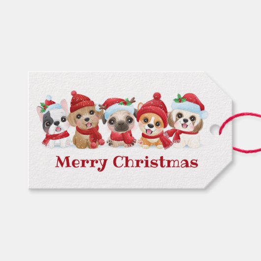 クリスマスの子犬たち ギフトタグ (正面(横))