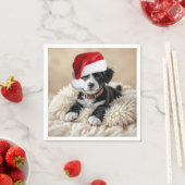 クリスマスの子犬とファー枕 スタンダードカクテルナプキン (インサイチュ)