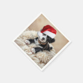クリスマスの子犬とファー枕 スタンダードカクテルナプキン (角)