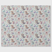 クリスマスの子犬とリボンのラッピング紙 ラッピングペーパー (フラット)