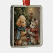 クリスマスの子犬と子猫のギフト メタルオーナメント (右)