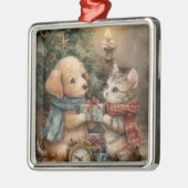 クリスマスの子犬と子猫のギフト メタルオーナメント (左)