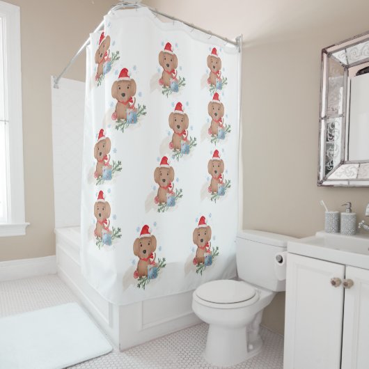 クリスマスの子犬のシャワーカーテン シャワーカーテン (インサイチュ)