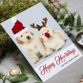 クリスマスの子犬のホリデー写真 シーズンカード
