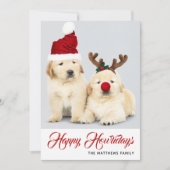 クリスマスの子犬のホリデー写真 シーズンカード (正面)