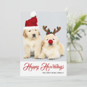 クリスマスの子犬のホリデー写真 シーズンカード (スタンド正面)