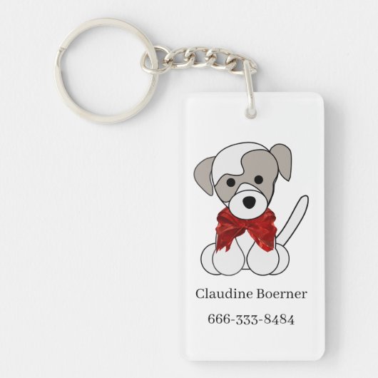 クリスマスの子犬の写真のアップロードまたはスケッチキーチェーン キーホルダー (正面)