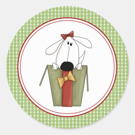 クリスマスの子犬の封筒用シールシール ラウンドシール (正面)