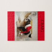 クリスマスの子犬パーソナライズされたの名前のパズル。 ジグソーパズル (横)