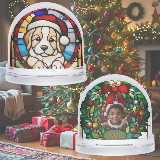 クリスマスの子犬フェイクのステンドグラス