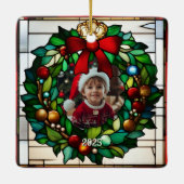 クリスマスの子犬フェイクのステンドグラス セラミックオーナメント (裏面)