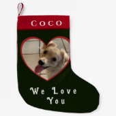 クリスマスの子犬ペットの写真のハートパーソナライズ スモールクリスマスストッキング (正面)