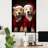 クリスマスの子犬2匹 ポスター (ホームオフィス)