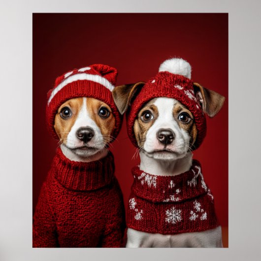 クリスマスの子犬2匹 ポスター (正面)