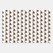 クリスマスの子犬、キャロル猫 & 赤い背景に足跡 ラッピングペーパーシート (正面2)