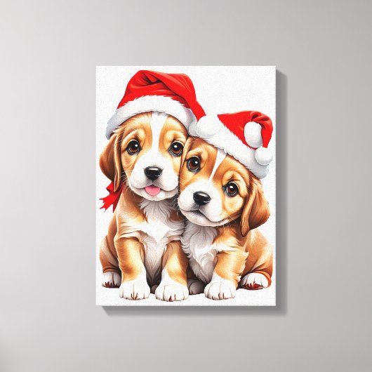 クリスマスの子犬 キャンバスプリント (正面)