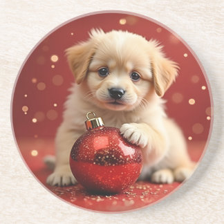 クリスマスの子犬 コースター