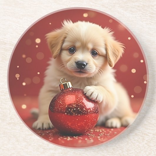 クリスマスの子犬 コースター (正面)