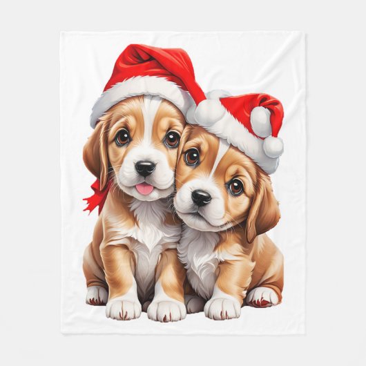 クリスマスの子犬 フリースブランケット (正面)