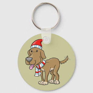 クリスマスの子犬"ラスティ"ボタンのキーチェーン キーホルダー