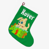 クリスマスの子犬 ラージクリスマスストッキング (正面 (吊り時))