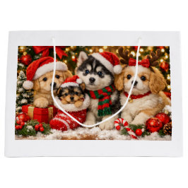 クリスマスの子犬 ラージペーパーバッグ