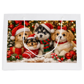クリスマスの子犬 ラージペーパーバッグ