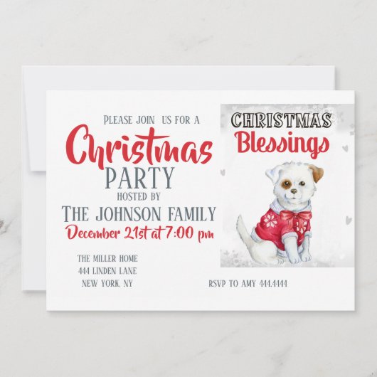 クリスマスの子犬 招待状 (正面)