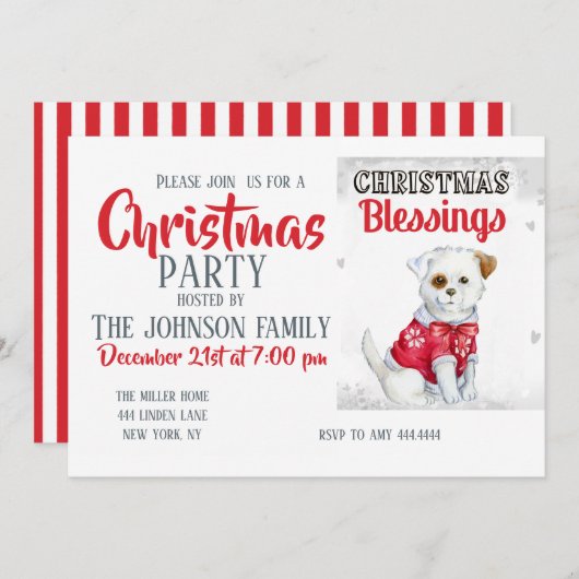 クリスマスの子犬 招待状 (正面/裏面)