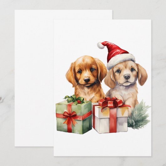 クリスマスの子犬 招待状 (正面/裏面)