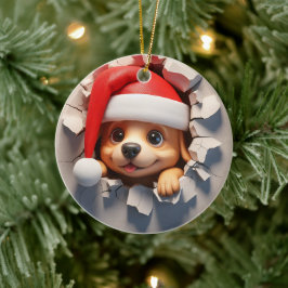クリスマスの子犬 3Dエフェクト(実際の3Dではありません) セラミックオーナメント