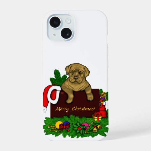 クリスマスの子犬 iPhone 15ケース (裏面)