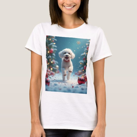 クリスマスの子犬 Tシャツ (正面)