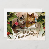 クリスマスの子猫たち、ヴィンテージイラストレーション、 ポストカード (正面/裏面)