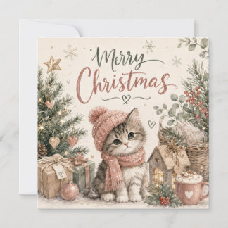 クリスマスの子猫のグリーティングカード