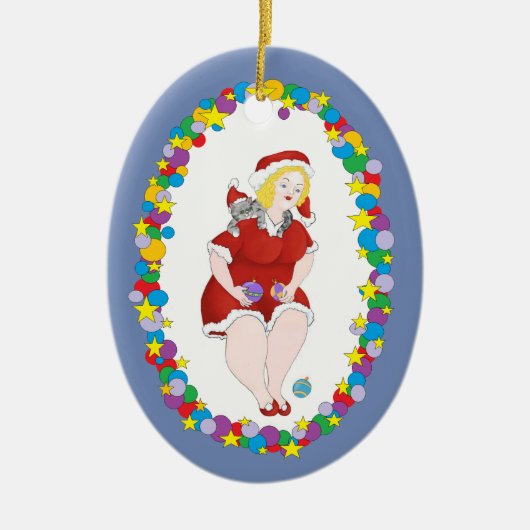 クリスマスの子猫の助手 セラミックオーナメント (正面)