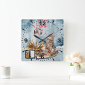 クリスマスの子猫を持つ無料の本 スクエア壁時計 (ホーム)