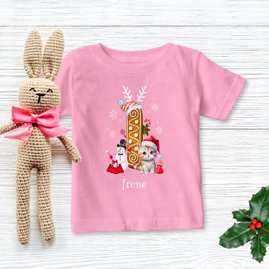 クリスマスの子猫ジンジャーブレッドの名前Letter I Girl ベビーTシャツ