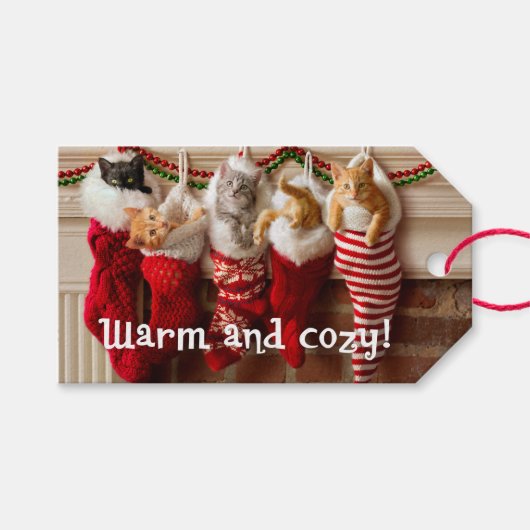 クリスマスの子猫ストッキング ギフトタグ (正面(横))