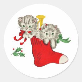 クリスマスの子猫ヴィンテージプレゼント ラウンドシール
