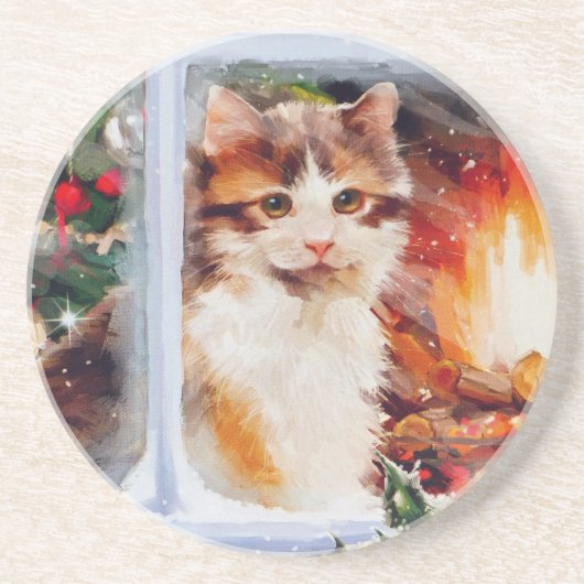 クリスマスの子猫 コースター (正面)
