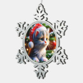 クリスマスの子猫 スノーフレークピューターオーナメント (右)