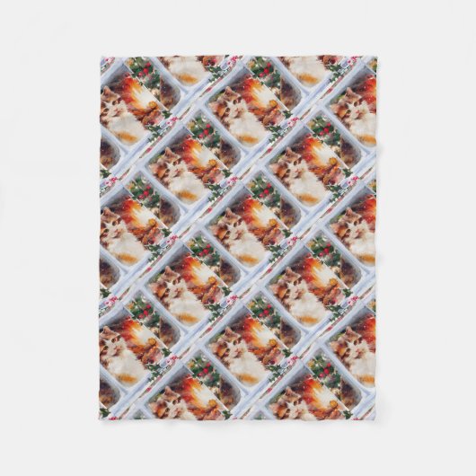 クリスマスの子猫 フリースブランケット (正面)
