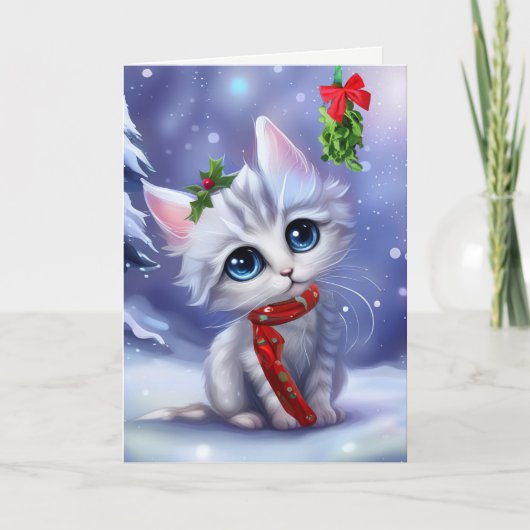 クリスマスの子猫+ミスルトー カード (正面)