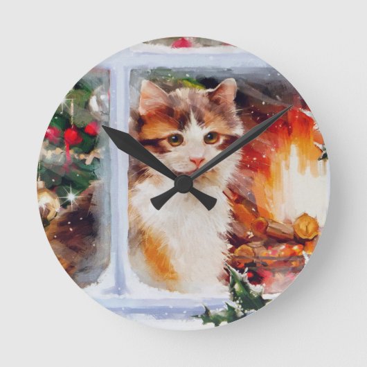 クリスマスの子猫 ラウンド壁時計 (正面)