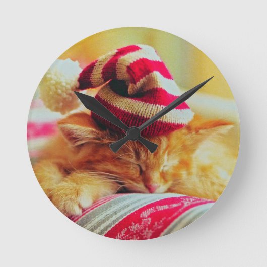 クリスマスの子猫 ラウンド壁時計 (正面)