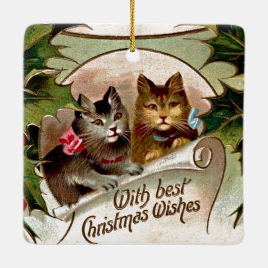 クリスマスの子猫 – ヴィンテージクリスマスデザイン セラミックオーナメント (裏面)